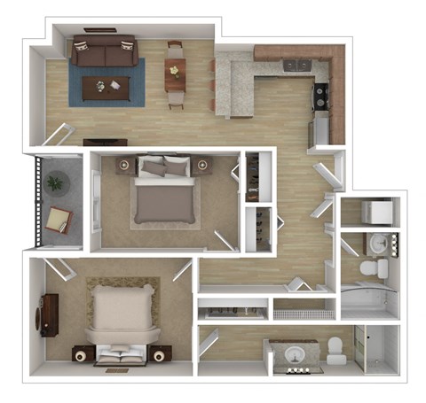 Floor plan for 2 beds, 2 baths, 925 sqft
